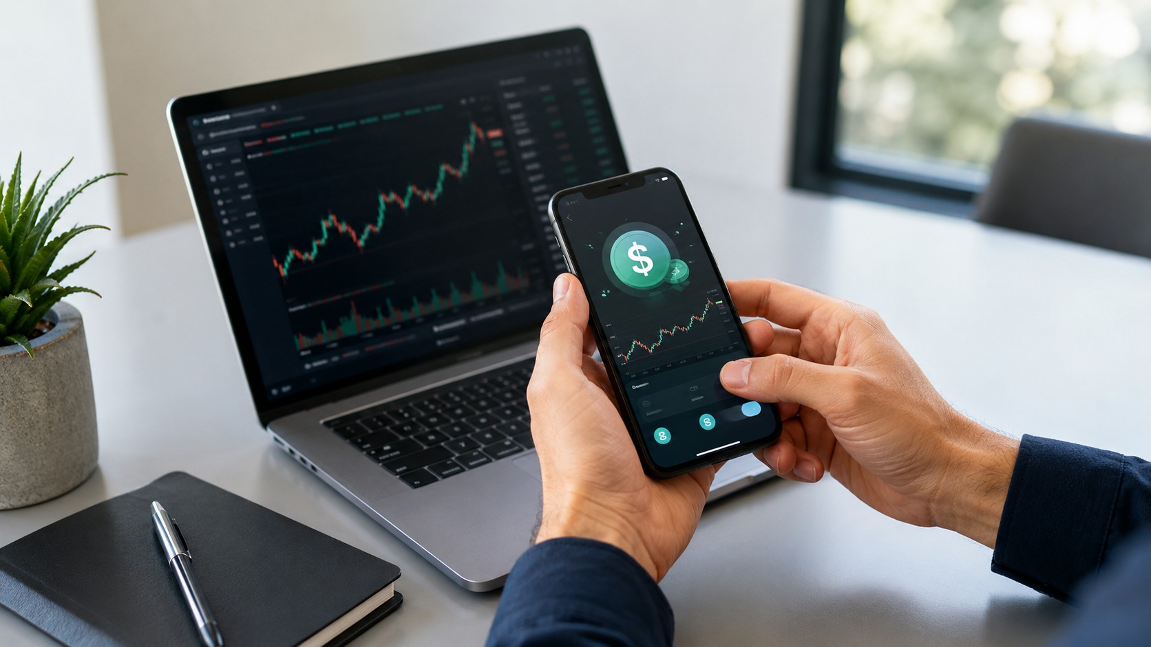 Pessoa usando aplicativo de criptomoedas para comprar stablecoin