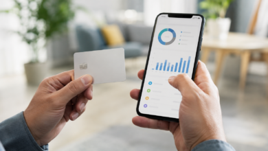 Pessoa conferindo a fatura do cartão no celular