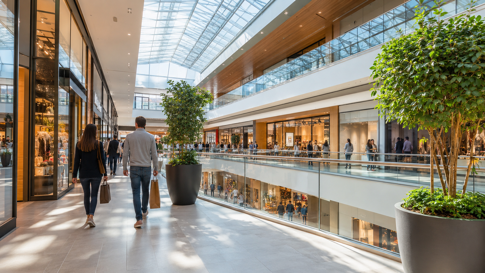 Interior de shopping representando fundos imobiliarios de tijolo