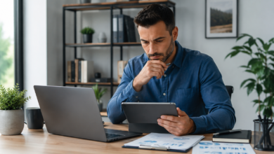 Pessoa analisando onde investir o dinheiro em um notebook